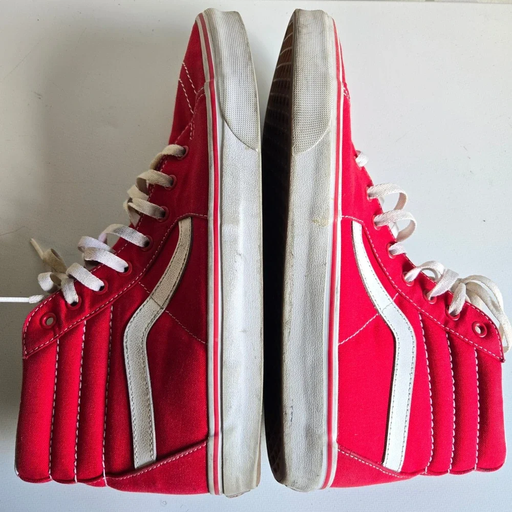Vans Sk8-Hi Red Canvas High Top Sneakers Mens Size 12 White Stripe Formula One